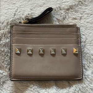 Valentino Beige Card Holder with Gold Accents